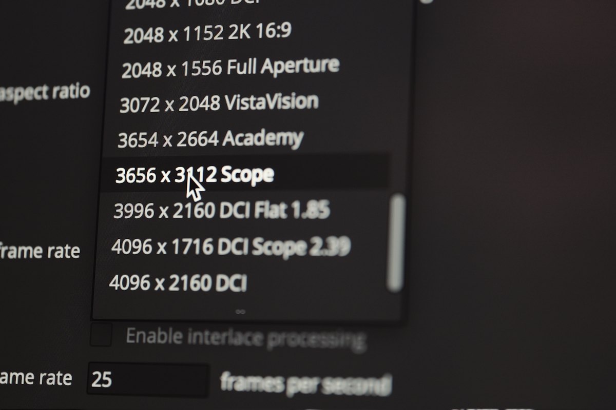 Projekteinstellungen in DaVinci Resolve mit Auflösungen und Bildrate