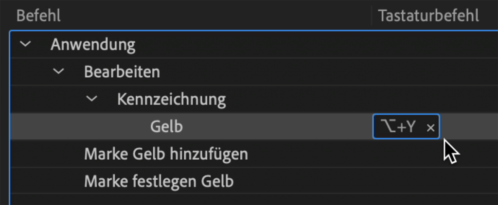 Tastaturbefehle für Kennzeichnungsfarben ändern