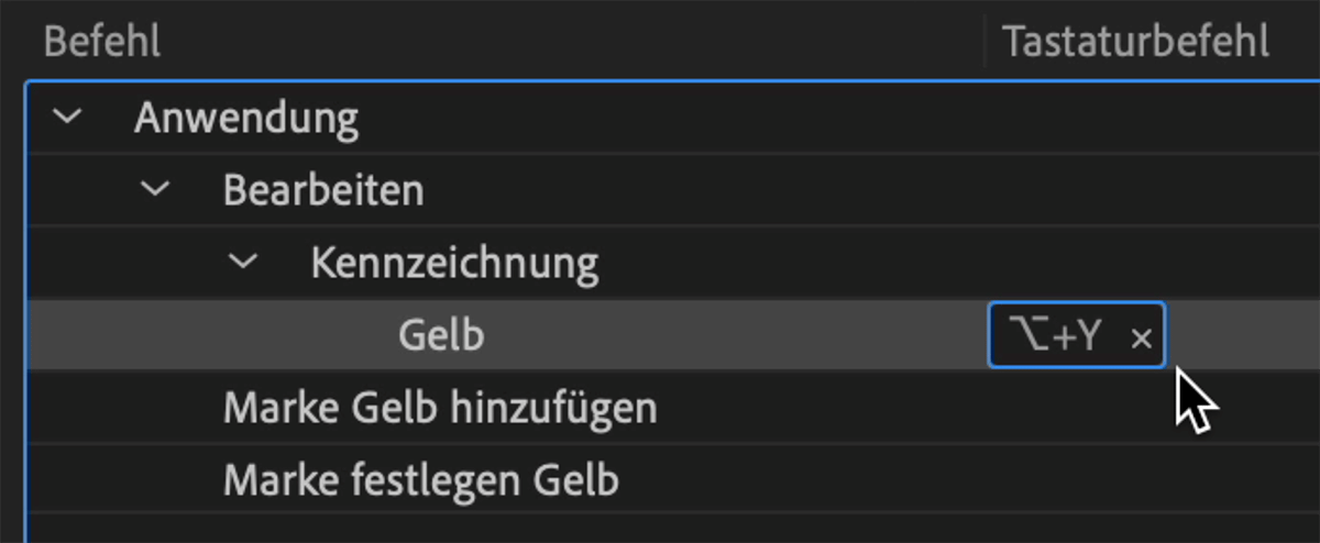 Tastaturbefehle für Kennzeichnungsfarben ändern