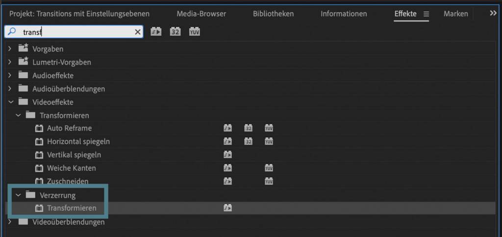 Effekt Transformieren hinzufügen