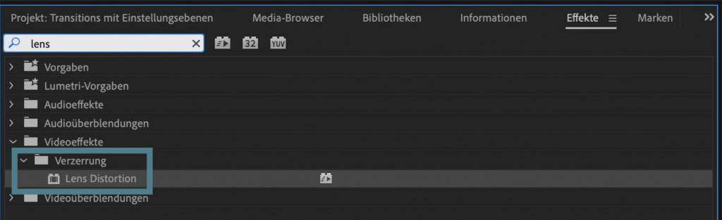Effekt Lens Distortion hinzufügen