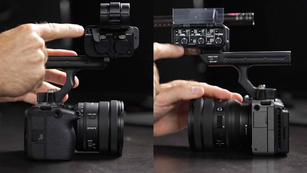 Sony FX30: Handle mit Audioanschlüssen