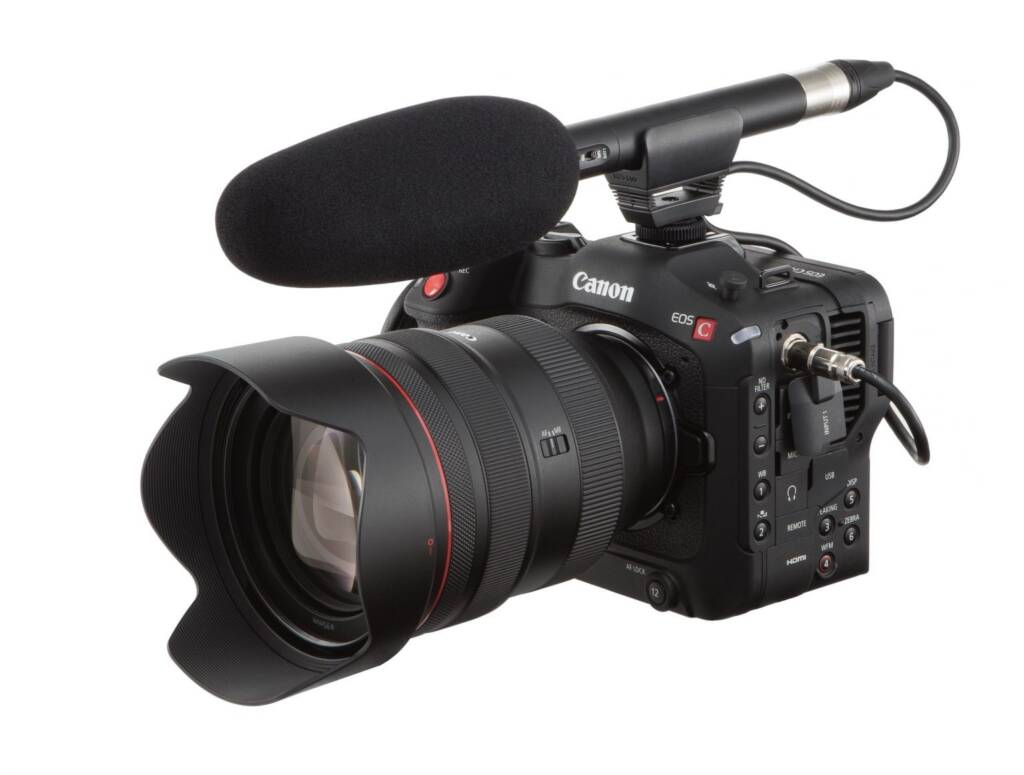 Canon C80 mit Objektiv und Mikrofon