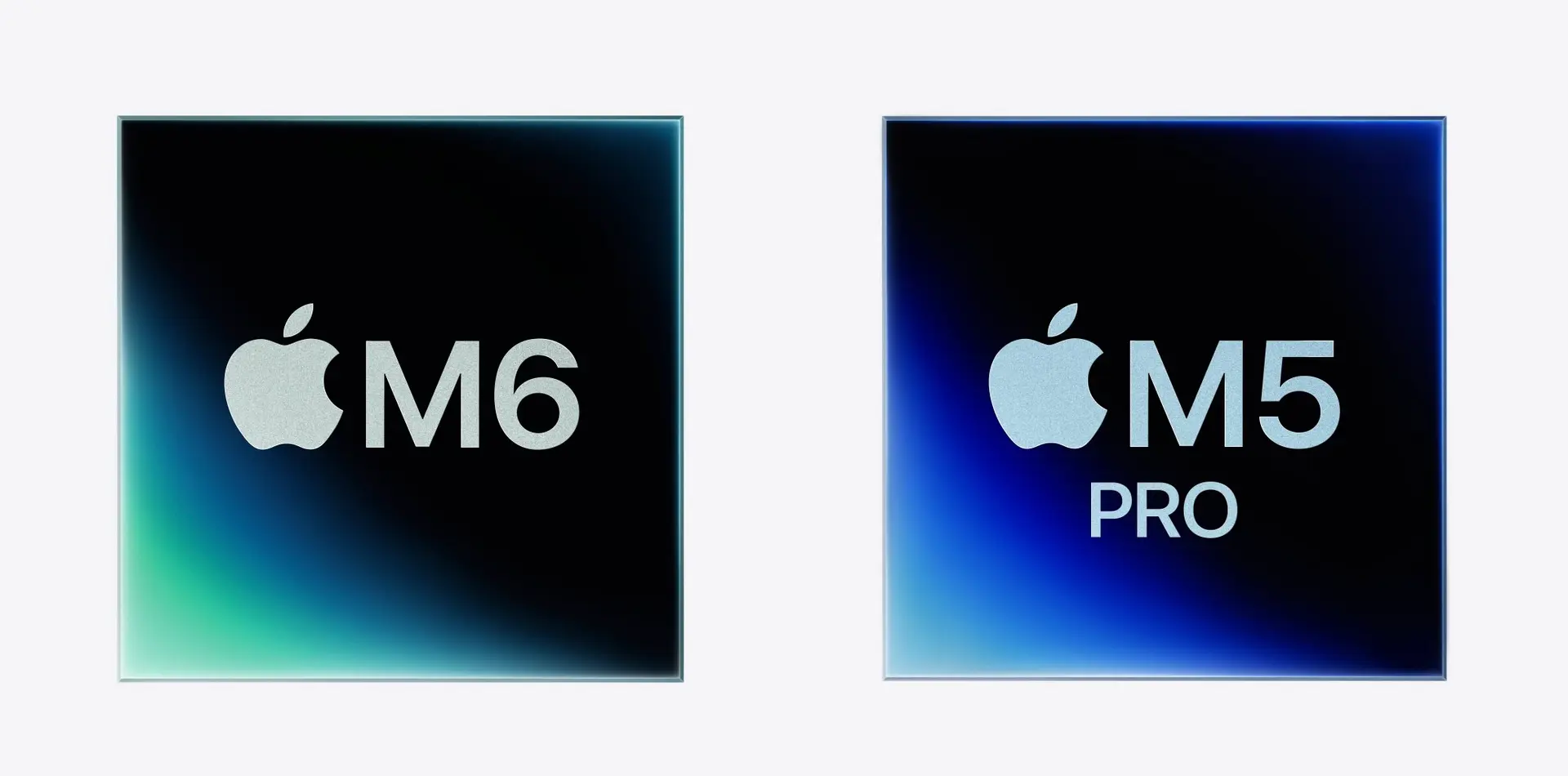 Apple-Grafiken der Chips M6 und M5 Pro nebeneinander.